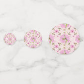 ピンクと緑の懐かしいフローラテーブル紙吹雪 コンフェッティ (裏面)