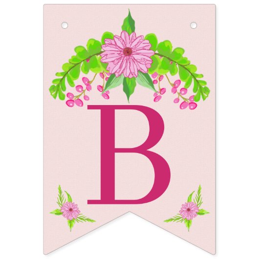 ピンクと緑の懐かしいフローラバンティングバナー バンティングフラッグ (第2の旗)