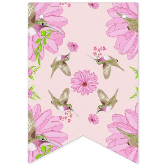 ピンクと緑の懐かしいフローラバンティングバナー バンティングフラッグ (第1の旗)