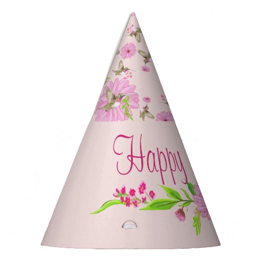 ピンクと緑の懐かしいフローラパーティー帽子 パーティーハット (左)