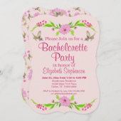 ピンクと緑の懐かしいフローラフラットカード 招待状 (正面/裏面)