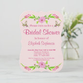 ピンクと緑の懐かしいフローラフラットカード 招待状 (スタンド正面)