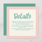 ピンクと緑の手書きレトロ結婚の詳細 招待状 (正面/裏面)
