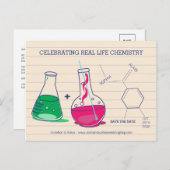 ピンクと緑の日付化学はがきを保存 案内ポストカード (正面/裏面)