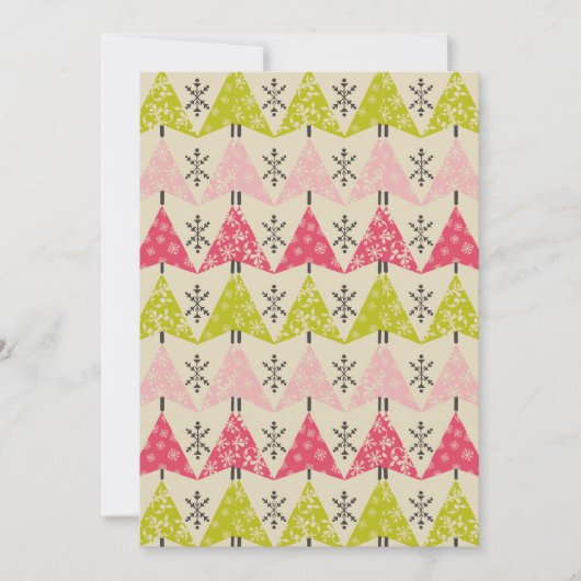 ピンクと緑の木に雪の結晶 シーズンカード (正面)