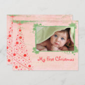 ピンクと緑の木の初めてのクリスマス写真はがき シーズンポストカード (正面/裏面)