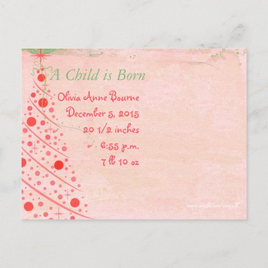 ピンクと緑の木の初めてのクリスマス写真はがき シーズンポストカード (裏面)