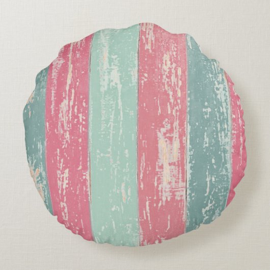 ピンクと緑の木製フェンスのテクスチグランジャ ラウンドクッション (裏面)