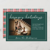 ピンクと緑の格子模様の休日のフォトカード シーズンカード (正面/裏面)