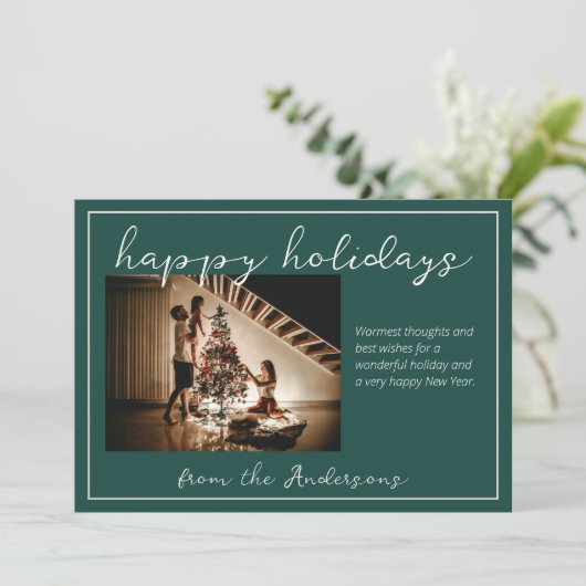 ピンクと緑の格子模様の休日のフォトカード シーズンカード (スタンド正面)