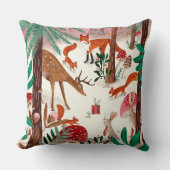 ピンクと緑の森の可愛い森林動物 クッション (正面)