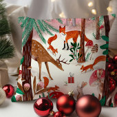 ピンクと緑の森の可愛い森林動物 クッション