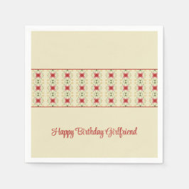 ピンクと緑の模様のクリーム スタンダードカクテルナプキン