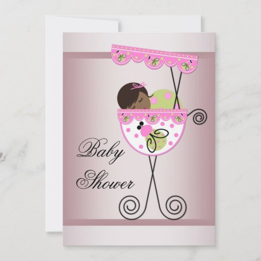 ピンクと緑の民族の赤ちゃん女の子シャワー招待状 招待状 (正面)