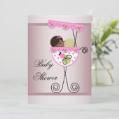 ピンクと緑の民族の赤ちゃん女の子シャワー招待状 招待状 (スタンド正面)