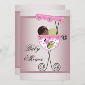 ピンクと緑の民族の赤ちゃん女の子シャワー招待状 招待状 (正面/裏面)