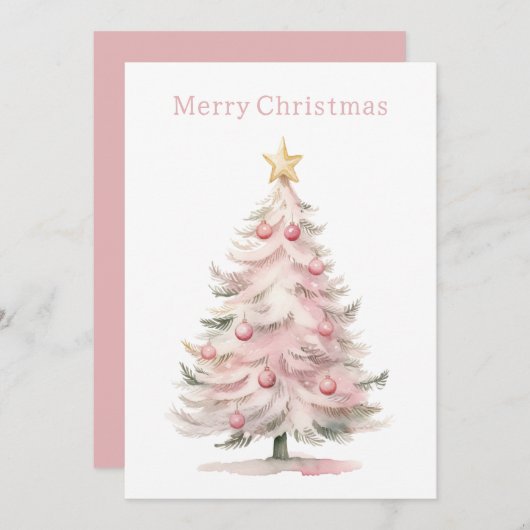ピンクと緑の水の色のクリスマスツリー シーズンカード (正面/裏面)