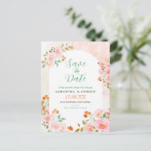 ピンクと緑の水の色のフローラ日付を保存 案内ポストカード (スタンド正面)