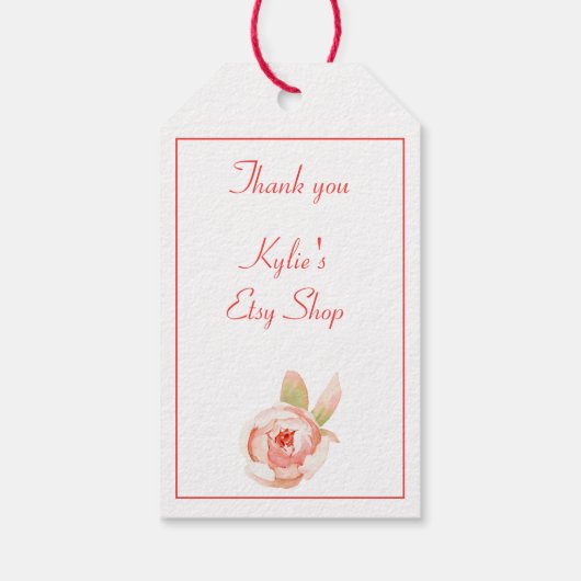 ピンクと緑の水の色のブーケギフトラベル ギフトタグ (裏面)