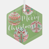 ピンクと緑の水の色クリスマスぶら下がったのボール ガラスオーナメント (正面)