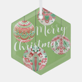 ピンクと緑の水の色クリスマスぶら下がったのボール ガラスオーナメント