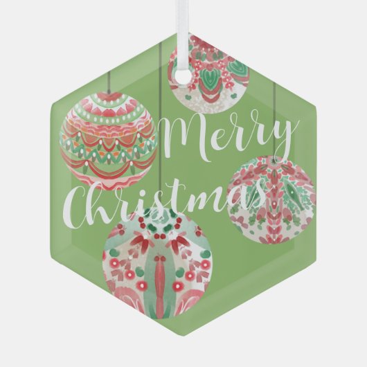 ピンクと緑の水の色クリスマスぶら下がったのボール ガラスオーナメント (正面)