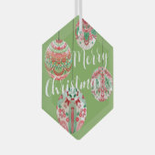 ピンクと緑の水の色クリスマスぶら下がったのボール ガラスオーナメント (正面右)