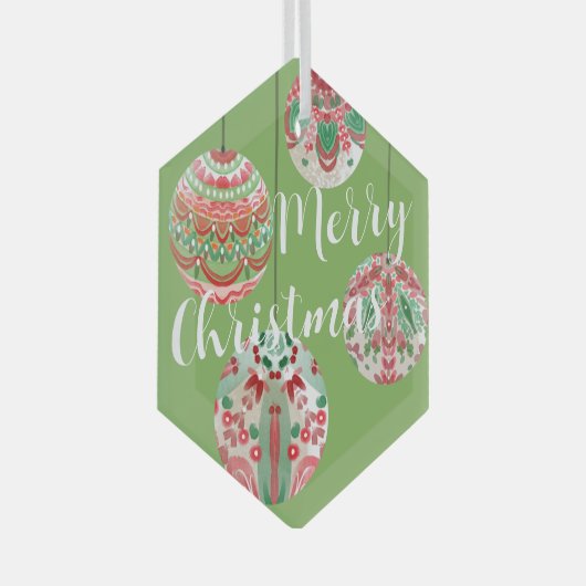 ピンクと緑の水の色クリスマスぶら下がったのボール ガラスオーナメント (正面右)