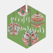 ピンクと緑の水の色クリスマスぶら下がったのボール ガラスオーナメント (裏面)