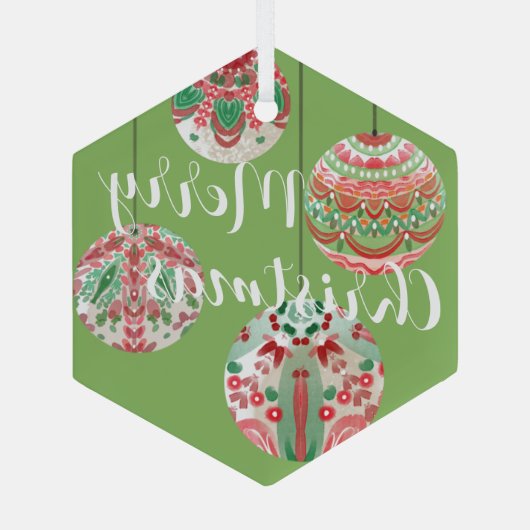 ピンクと緑の水の色クリスマスぶら下がったのボール ガラスオーナメント (裏面)