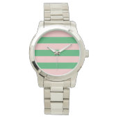 ピンクと緑の水平ストライプ |任意サイズ |カスタム 腕時計 (正面)