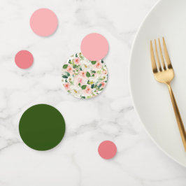 ピンクと緑の水彩フローラ コンフェッティ