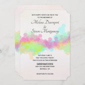 ピンクと緑の水結婚色 招待状 (正面/裏面)