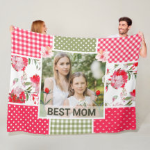 ピンクと緑の水色のフローラパッチワークママ