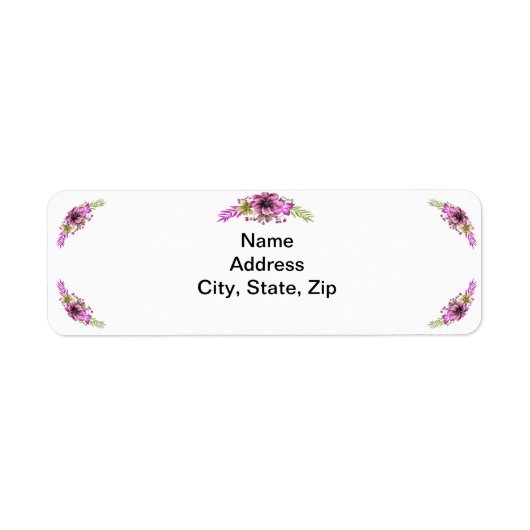 ピンクと緑の水色のフローラ住所 シール (正面)