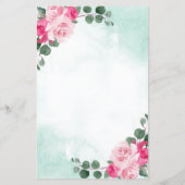 ピンクと緑の水色のフローラ結婚のメニューカード (裏面)