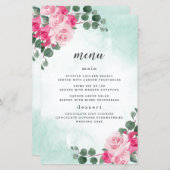 ピンクと緑の水色のフローラ結婚のメニューカード (正面/裏面)
