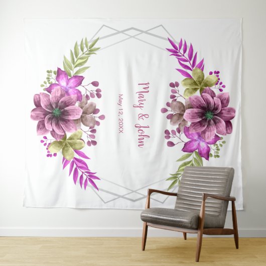 ピンクと緑の水色のフローラ結婚の写真 タペストリー (インサイチュ(横))