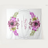 ピンクと緑の水色のフローラ結婚の写真 タペストリー (正面(横))