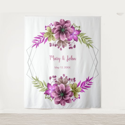 ピンクと緑の水色のフローラ結婚の写真 タペストリー (正面)