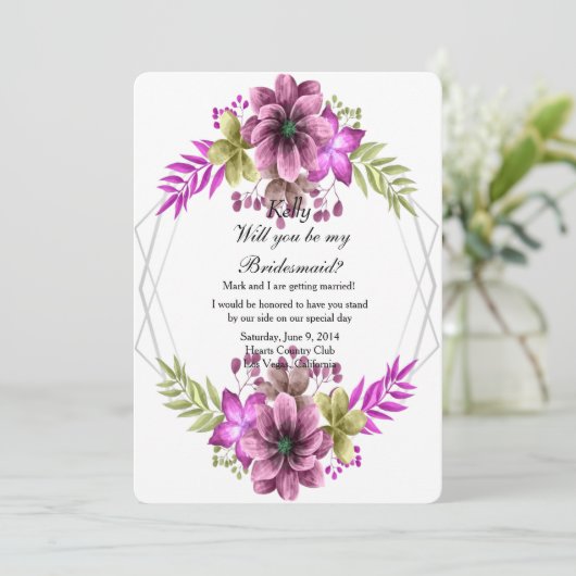 ピンクと緑の水色のフローラ花嫁 招待状 (スタンド正面)