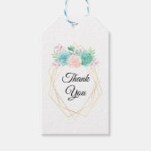 ピンクと緑の水色の多肉植物ありがとう ギフトタグ (正面)