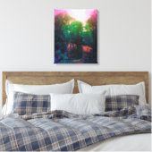 ピンクと緑の池と柳 キャンバスプリント (インサイチュ (寝室))