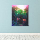 ピンクと緑の池と柳 キャンバスプリント (インサイチュ (ウッドフロア))