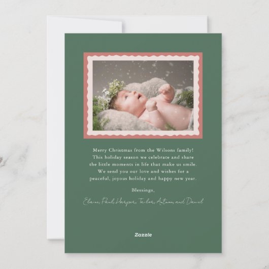 ピンクと緑の波状フレーム2写真クリスマス シーズンカード (裏面)