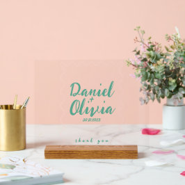 ピンクと緑の波状結婚の アクリルサイン