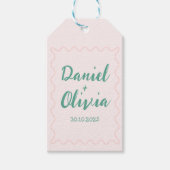 ピンクと緑の波状結婚の ギフトタグ (正面)