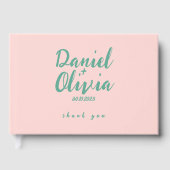 ピンクと緑の波状結婚の ゲストブック (正面)