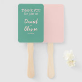 ピンクと緑の波状結婚の ハンドファン (正面&裏面)