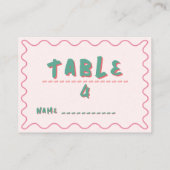 ピンクと緑の波状結婚の プレイスカード (裏面)